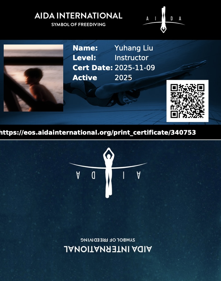 AIDA International Instructor 教练证书